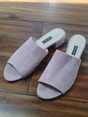 Nine West Purple Suede Open-Toe Block Heel Mules